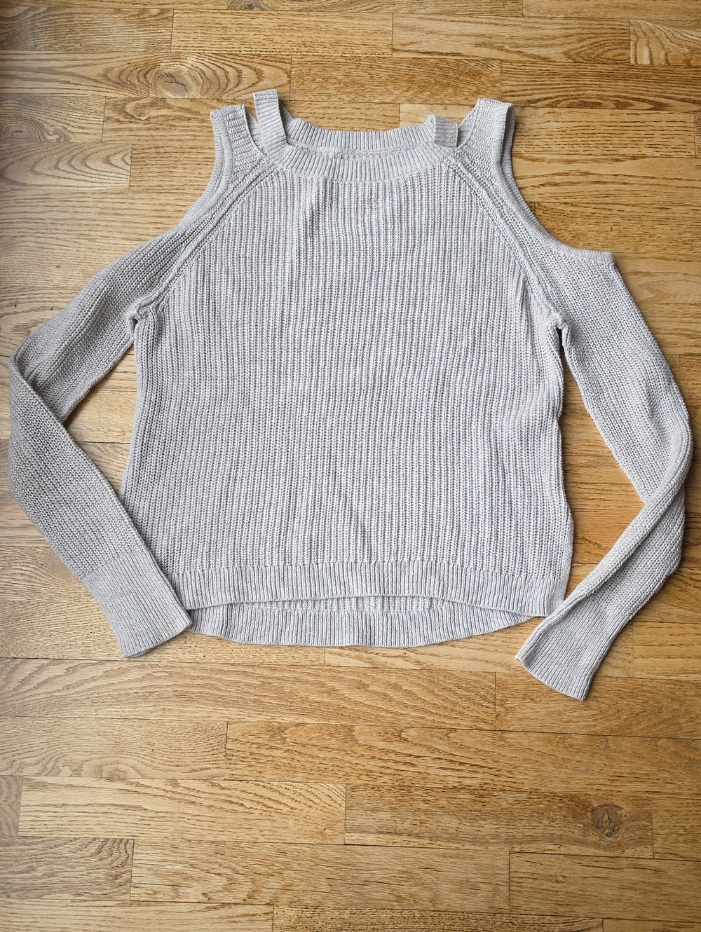 (S) Hollister Cold Shoulder Ribbed Sweater - Light Taupe Y2K 90s Classic Cabin